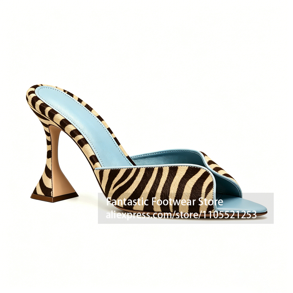 Leatherwork Pony - Zebra Print Open Toe Flared Heel